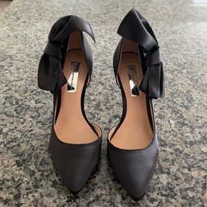 Black Satin Bow Sided Heels
